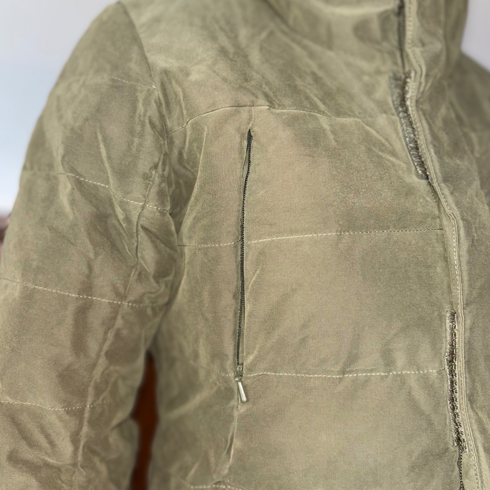 The North Face Womens Heavenly Down Jacket Burnt Olive Green Hooded Warm Small - Picture 3 of 16